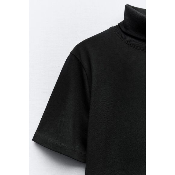 Black Zara Heavy Cotton Short Sleeve Knit Turtleneck Top (NWT) - Picture 2 of 3
